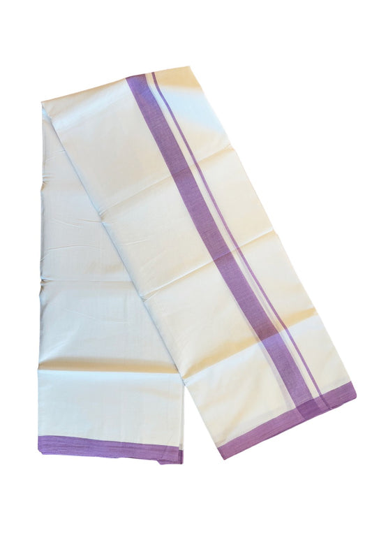 30% Discount! KaithariKada Balaramapuram Handloom 100% Millpaav Cotton Double Mundu/Dhoti Pure white - 100x100 Purple Mulloth Border - 17KK404RAM