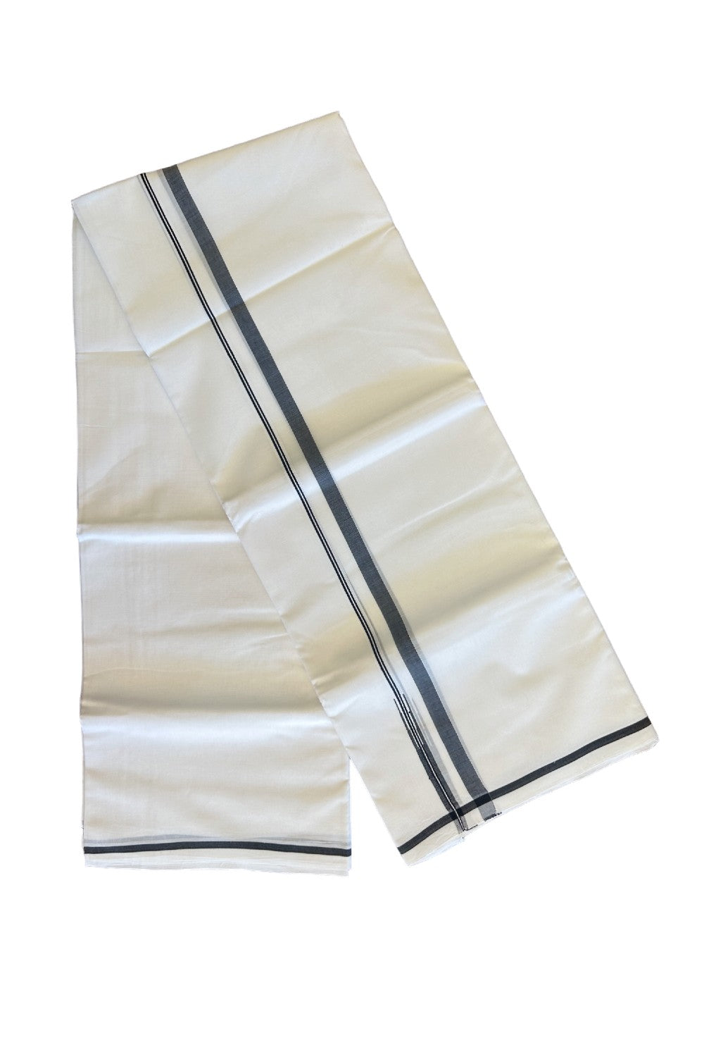 34% DISCOUNT! KaithariKada Balaramapuram 100% Cotton  Pure white Double Mundu/Dhoti-100x100  0.5 Inch Black Kara Puliyilakkara Chutty   - 17KK406ASH