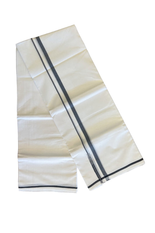 34% DISCOUNT! KaithariKada Balaramapuram 100% Cotton  Pure white Double Mundu/Dhoti-100x100  0.5 Inch Black Kara Puliyilakkara Chutty   - 17KK406ASH
