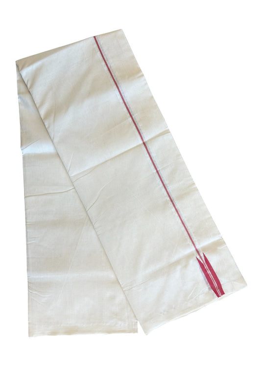30% DISCOUNT!! KaithariKada HANDLOOM Unakkupaav Balaramapuram - 100% PURE Cotton OFF White (Unbleached)Double Mundu/Dothi - 0.75 inch Silver Kasav Reddish Rose Muthukkuri Chutty Puliyilakkara 3.70 mtrs (8 Muzham) - 17KK5029RAM