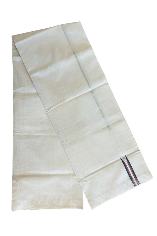 30% DISCOUNT! KaithariKada BALARAMAPURAM HANDLOOM Unakkupaav- 100% PURE Cotton 100x100 Double Mundu/Dhoti OFF WHITE (Unbleached) - PULIYILAKKARA Silver Kasavu & Black+Brick Red 2.cm Chutty KARA-29RAM