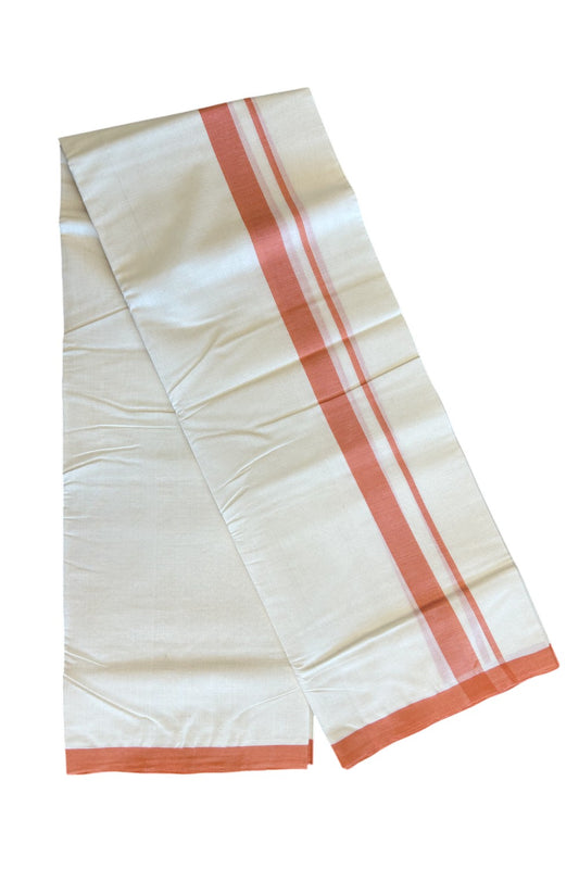30% Discount! KaithariKada Balaramapuram Handloom 100% Millpaav Cotton Double Mundu/Dhoti Off white (Unbleached) - 100x100 Brick Orange Mulloth Border 3.60m (8 Muzham) - KK30RAM