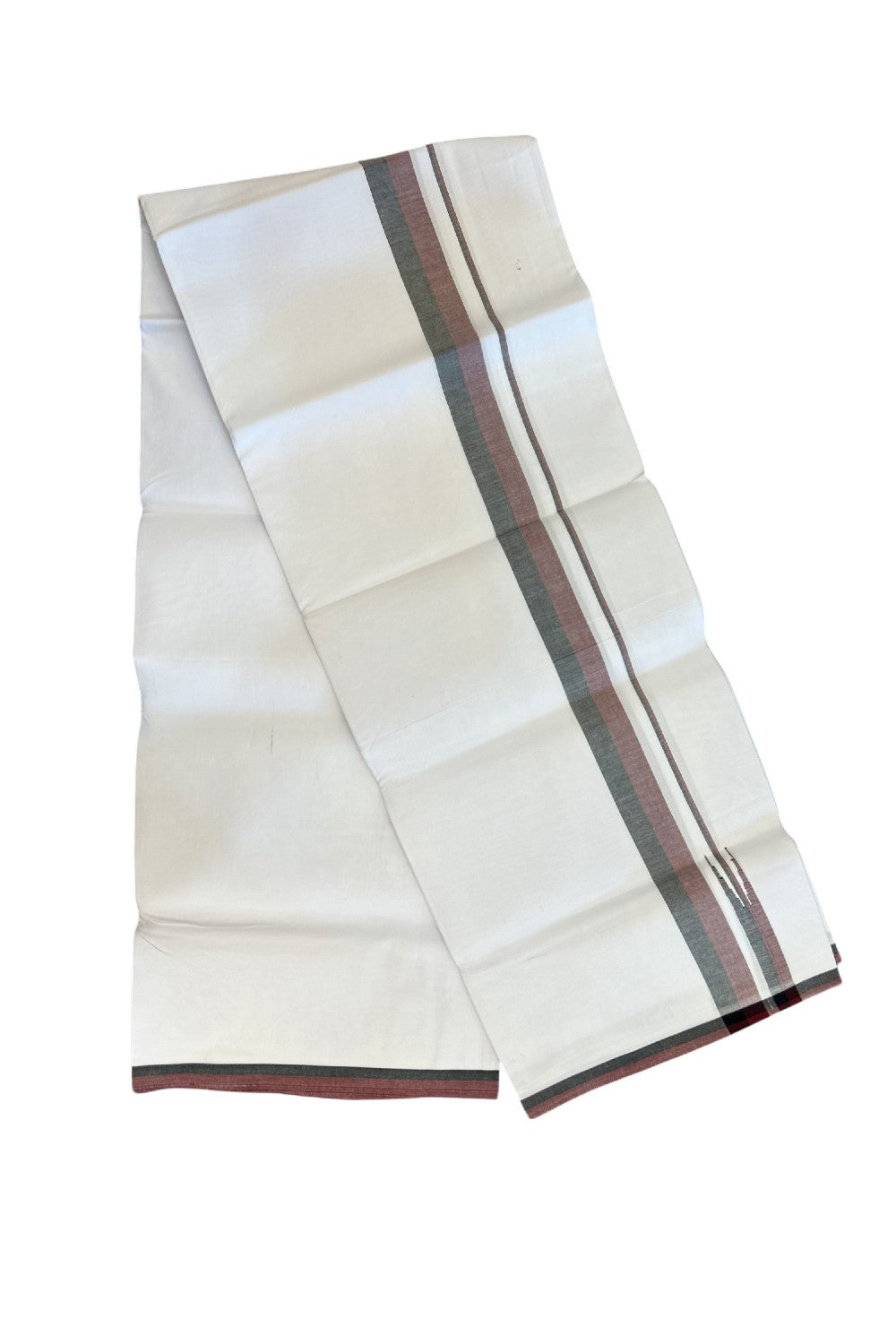 DMK Veshti - 20% Discount !! KaithariKada Balaramapuram PURE WHITE SINGLE Mundu/Dhoti - 100X100 - Puliyilakkara 1.25 inch Maroon & Black Chutty Kara (2 meter / 4 muzham) - 16KK5224 ASH