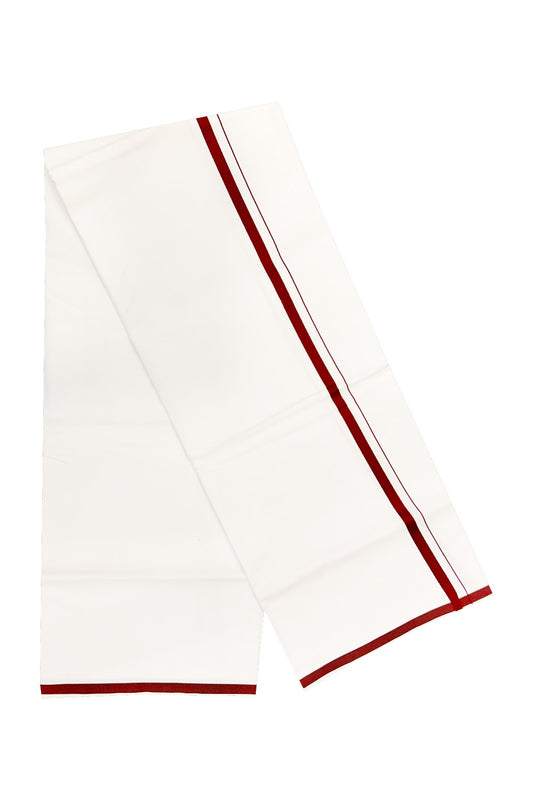 15% OFFER!! KaithariKada 100% Cotton PURE WHITE SINGLE Mundu/Dhoti-40X40 Maroon+Brown 2.5 cm (2 meter / 4 muzham) Kara- 17pra