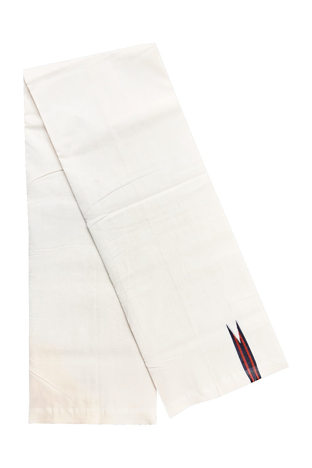 30% DISCOUNT! KaithariKada BALARAMAPURAM HANDLOOM Unakkupaav- 100% PURE Cotton 100x100 Double Mundu/Dhoti OFF WHITE (Unbleached) - PULIYILAKKARA Black+ Brown Red 2.cm Chutty KARA-17RAM