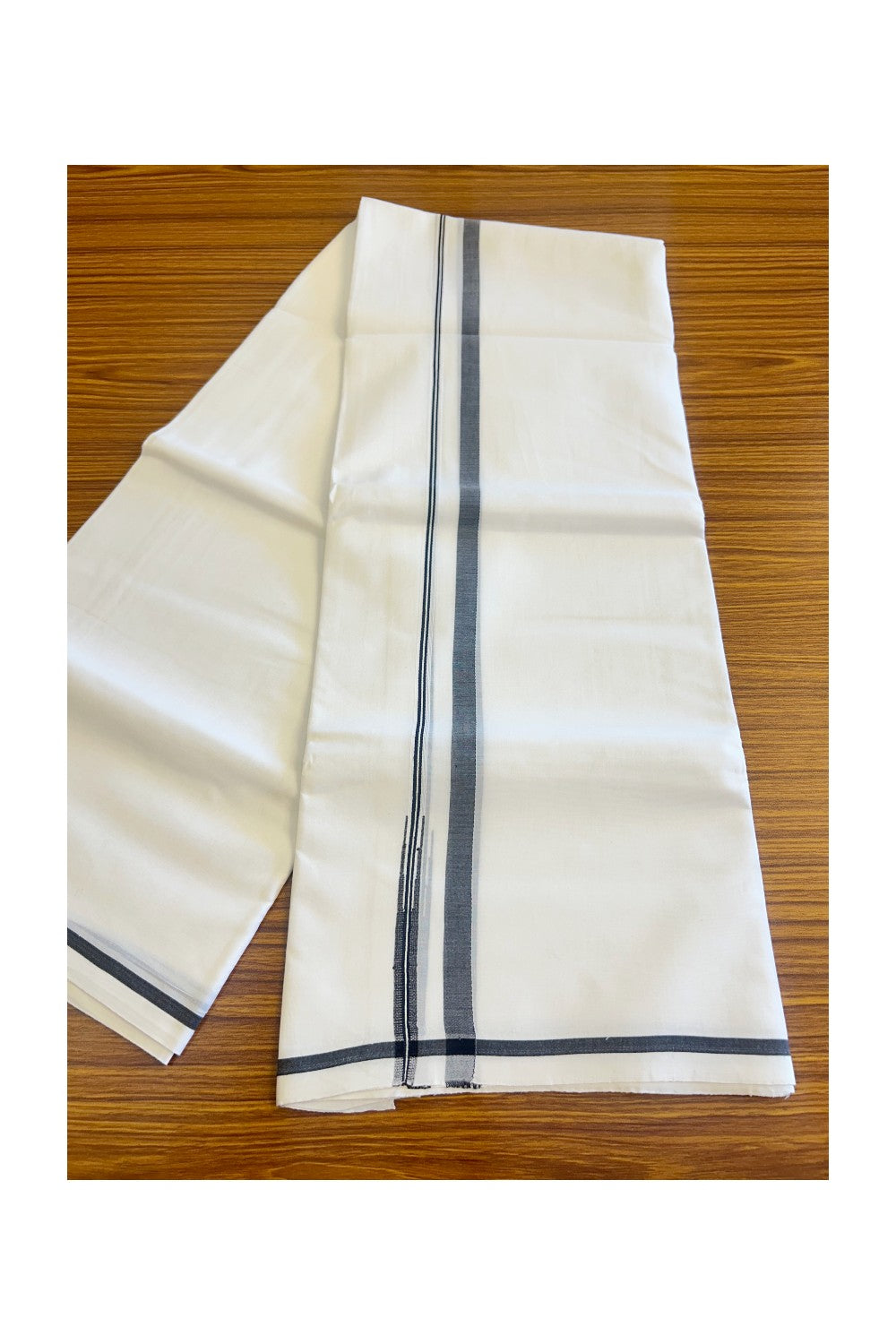 34% DISCOUNT! KaithariKada Balaramapuram 100% Cotton  Pure white Double Mundu/Dhoti-100x100  0.5 Inch Black Kara Puliyilakkara Chutty   - 17KK406ASH