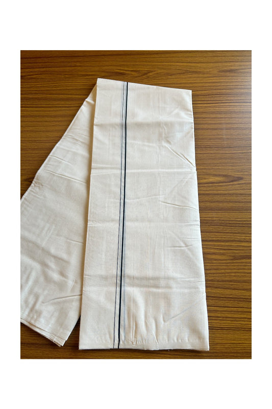 25% DISCOUNT!! KaithariKada HANDLOOM Millpaav Balaramapuram - 100% PURE Cotton OFF White - (Unbleached) Double Mundu/Dothi - 0.5 inch Black thin kara  - 17KK462RAM