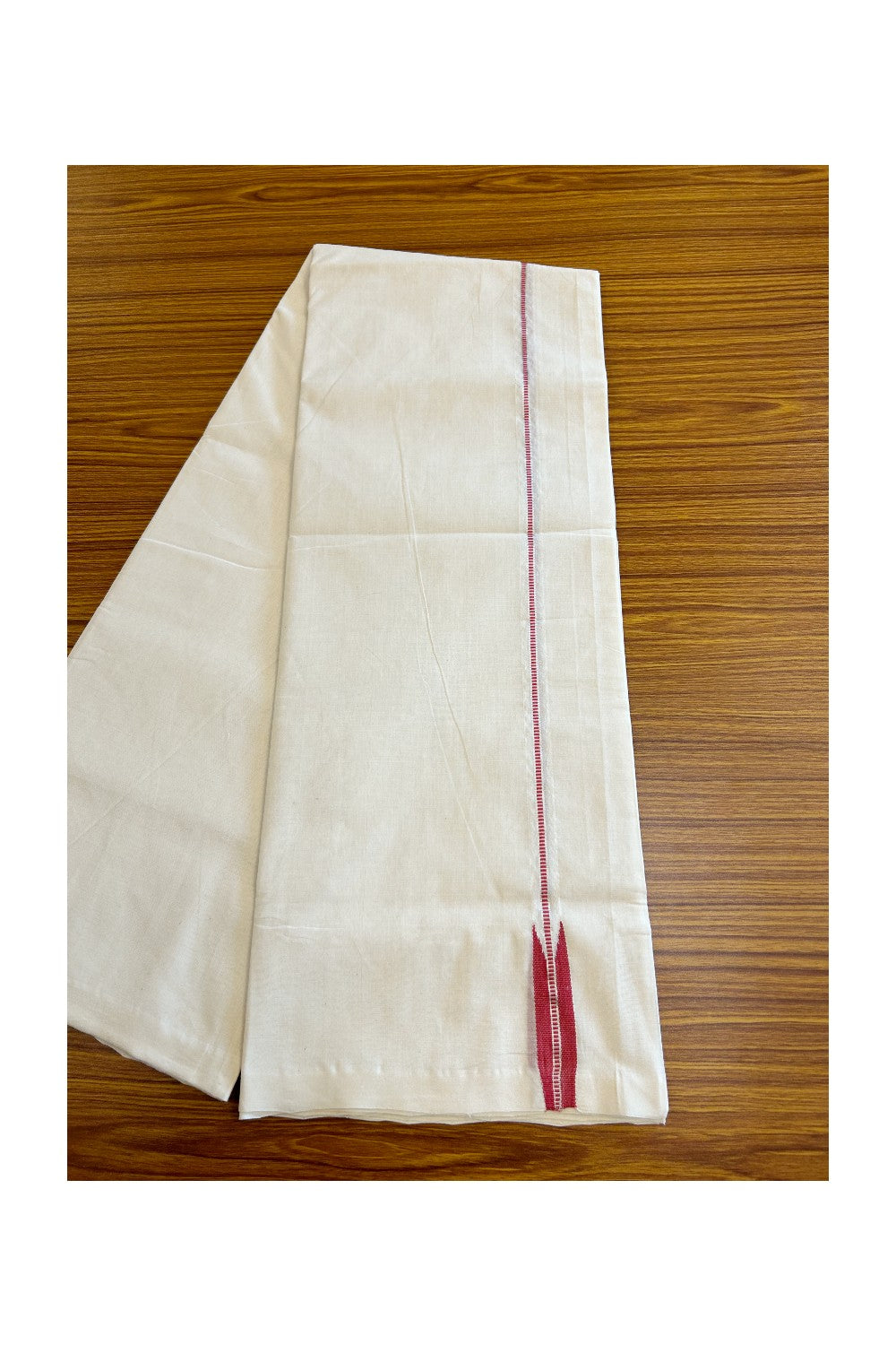 30% DISCOUNT!! KaithariKada HANDLOOM Unakkupaav Balaramapuram - 100% PURE Cotton OFF White (Unbleached)Double Mundu/Dothi - 0.75 inch Silver Kasav Reddish Rose Muthukkuri Chutty Puliyilakkara 3.70 mtrs (8 Muzham) - 17KK5029RAM
