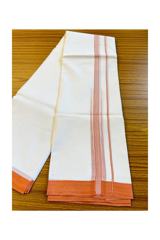 22% DISCOUNT!! Kaitharikada Balaramapuram 100% Cotton PURE WHITE Double Mundu/Dothi-100x100  2.25 Inch ORANGE Striped Cotton Kara 3.80m (8 Muzham) - 17KK74RAM