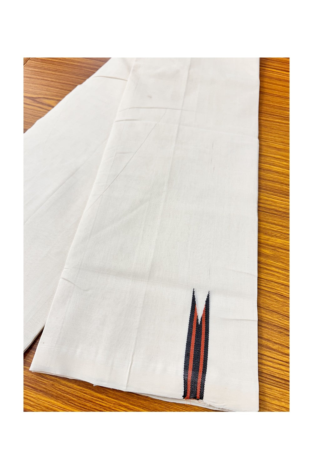 30% DISCOUNT! KaithariKada BALARAMAPURAM HANDLOOM Unakkupaav- 100% PURE Cotton 100x100 Double Mundu/Dhoti OFF WHITE (Unbleached) - PULIYILAKKARA Black+ Brown Red 2.cm Chutty KARA-17RAM