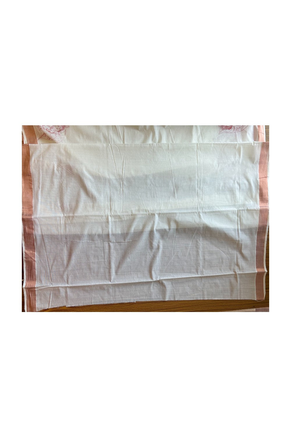 25% Discount! Kaitharikada Kerala Saree - Cotton Off white - Dark Kasavu Zari with Brick Red Krishna Prints- 17KK300VIN