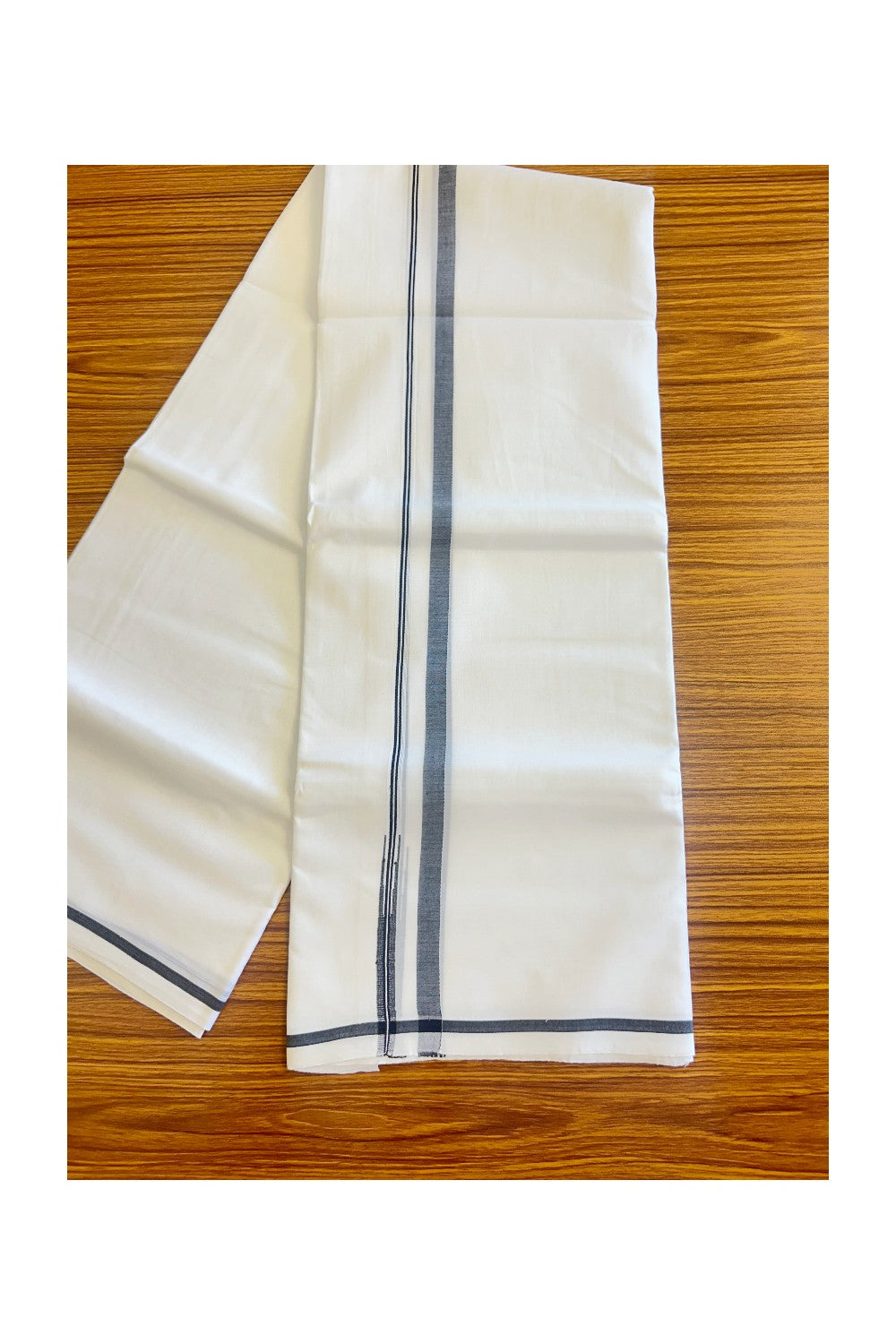 34% DISCOUNT! KaithariKada Balaramapuram 100% Cotton  Pure white Double Mundu/Dhoti-100x100  0.5 Inch Black Kara Puliyilakkara Chutty   - 17KK406ASH