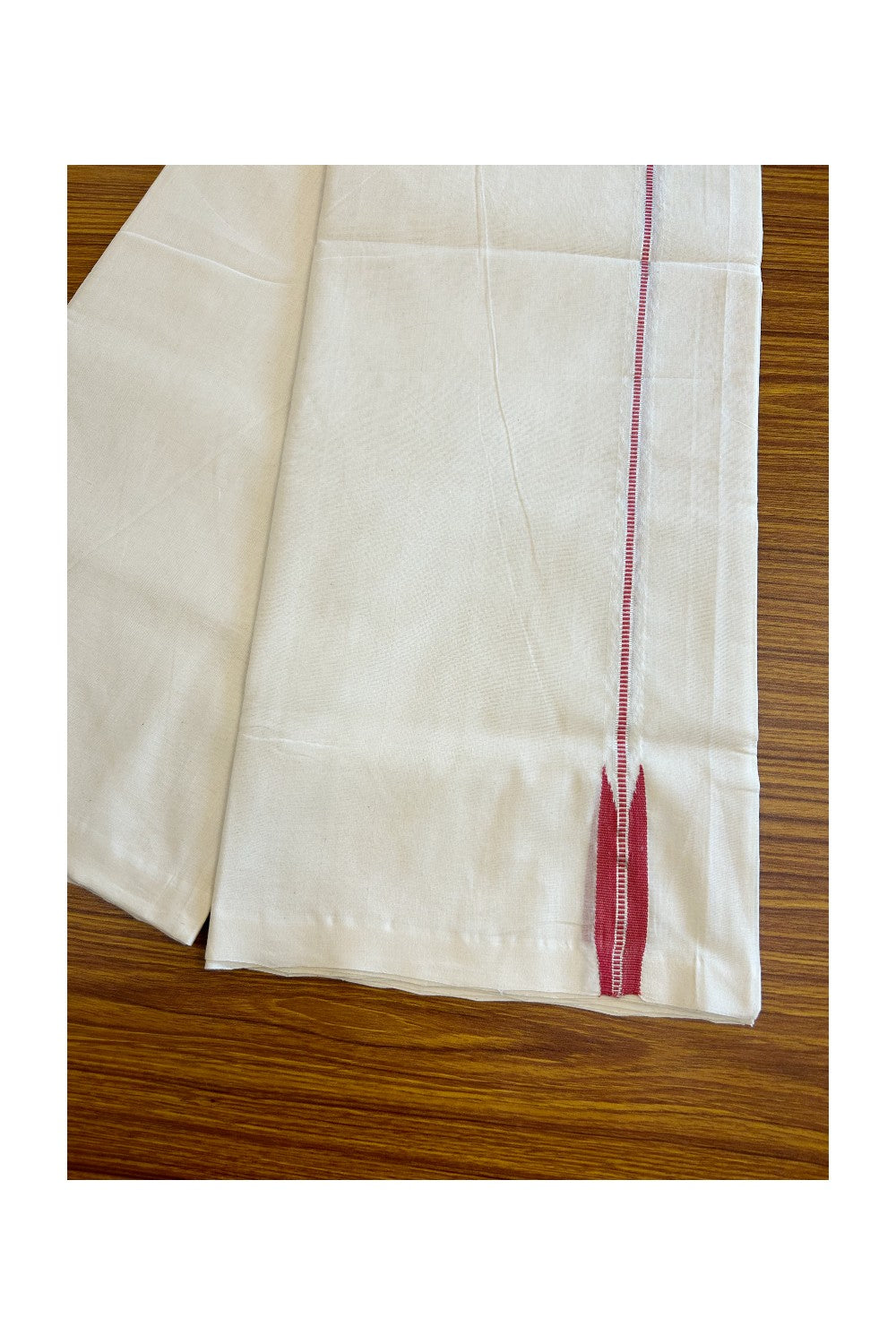 30% DISCOUNT!! KaithariKada HANDLOOM Unakkupaav Balaramapuram - 100% PURE Cotton OFF White (Unbleached)Double Mundu/Dothi - 0.75 inch Silver Kasav Reddish Rose Muthukkuri Chutty Puliyilakkara 3.70 mtrs (8 Muzham) - 17KK5029RAM