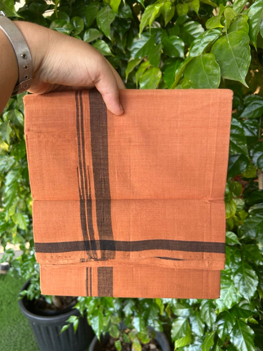 HANDLOOM Single KaithariKada - 10% Discount ! 100% Pure Cotton -  Mundu/Dhoti  KAVI COLOUR BODY 2cm BLACK Kara CHUTTY (2 meter / 4 muzham)- 18KK8026ELA