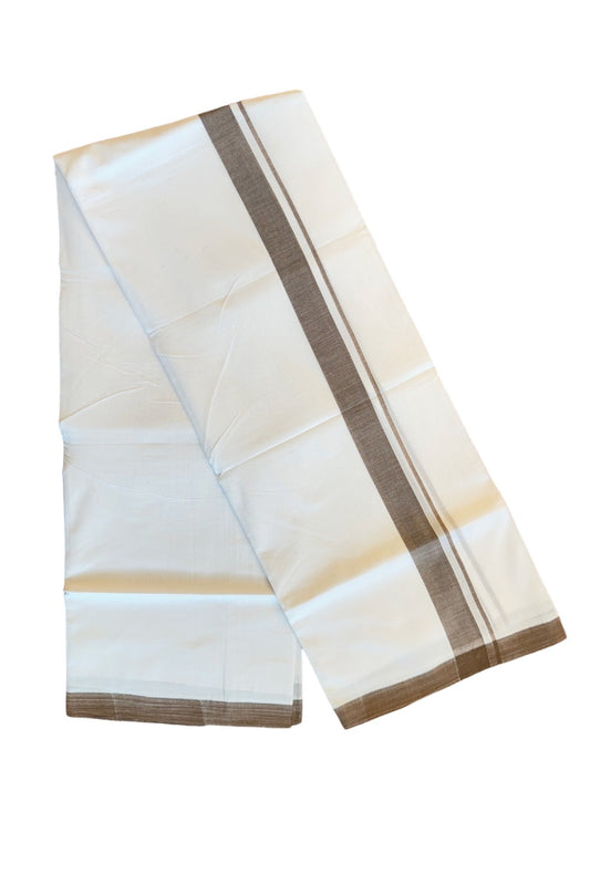 30% Discount! KaithariKada Balaramapuram Handloom 100% Millpaav Cotton Double Mundu/Dhoti Pure white - 100x100 Walnut brown Mulloth Border - 18KK404RAM