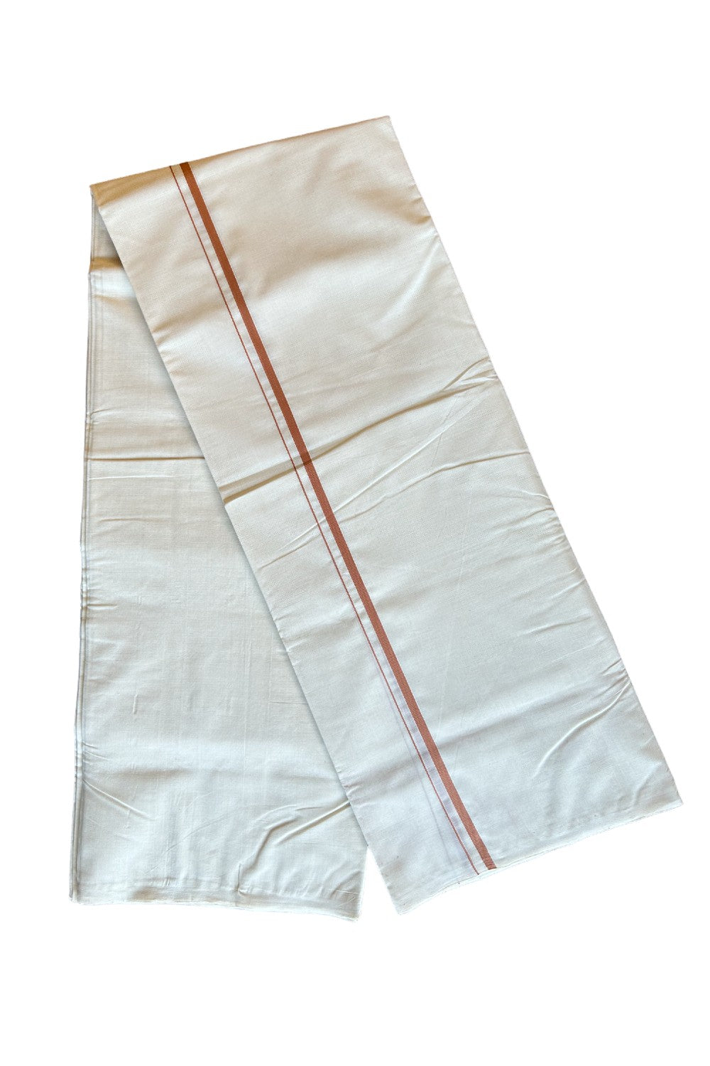 25% DISCOUNT!! KaithariKada HANDLOOM Millpaav Balaramapuram - 100% PURE Cotton OFF White - (Unbleached) Double Mundu/Dothi - 1.5 cm Peanut brown thin kara  - 18KK462RAM