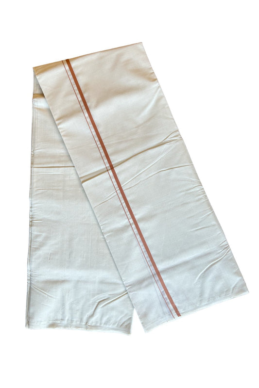 25% DISCOUNT!! KaithariKada HANDLOOM Millpaav Balaramapuram - 100% PURE Cotton OFF White - (Unbleached) Double Mundu/Dothi - 1.5 cm Peanut brown thin kara  - 18KK462RAM