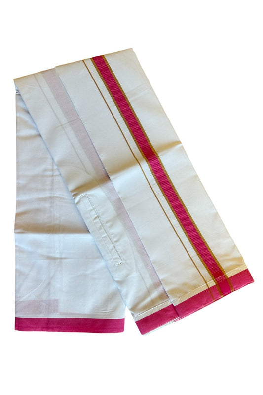 KaithariKada Balaramapuram COTTON SINGLE PURE WHITE VELCRO Mundu/Dhoti - 1.75inch Dark Pink & Kasavu kara (2 metre / 4 muzham)- 18KK485SRI