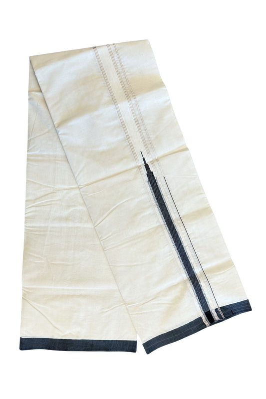 SHORT DHOTI SPECIAL! Kaitharikada.com - 21% Discount !! KaithariKada Balaramapuram 100% Cotton Double Off White - (Unbleached) Mundu/Dhoti-100x100 - 1.25 inch Kara & 46 inches Height Heavy Chutty Black & Silver Kasavu Kara - 5KK5142ASH