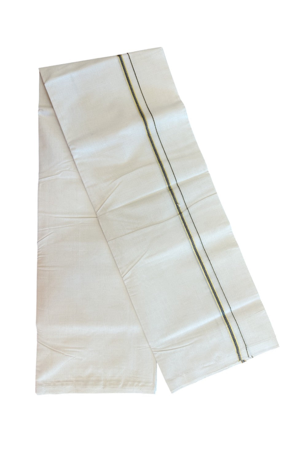 27% DISCOUNT! KaithariKada BALARAMAPURAM HANDLOOM UNAKKUPAAV - 100% PURE Cotton Off white (Unbleached) Double Mundu/Dhoti - 0.25 inch Gold Kasavu & Muthukkuri Deep Blue Kara (8 Muzham) - 6KK5161SOM