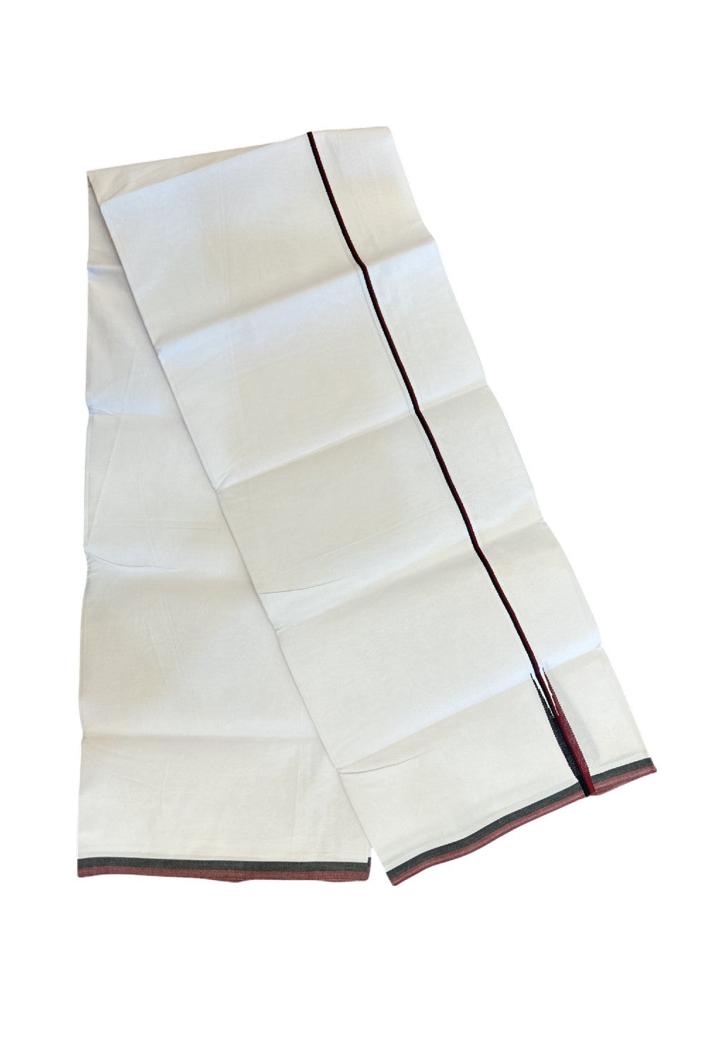 DMK Veshti - 20% Discount !! KaithariKada Balaramapuram PURE WHITE SINGLE Mundu/Dhoti - 100X100 - Puliyilakkara 0.25 inch Maroon & Black Thin Chutty Kara (2 meter / 4 muzham) - 17KK5224 ASH