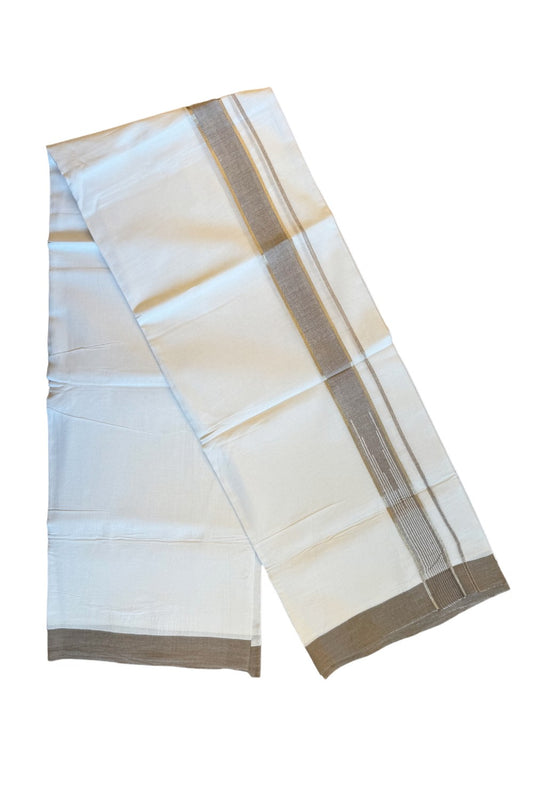 21% DISCOUNT!! Kaitharikada Balaramapuram 100% Cotton PURE WHITE Double Mundu/Dothi-100x92 Puliyilakkara CHUTTY  2 Inch SILVER & BROWN WHITE STRIPED Cotton Kara - 18KK84CEE