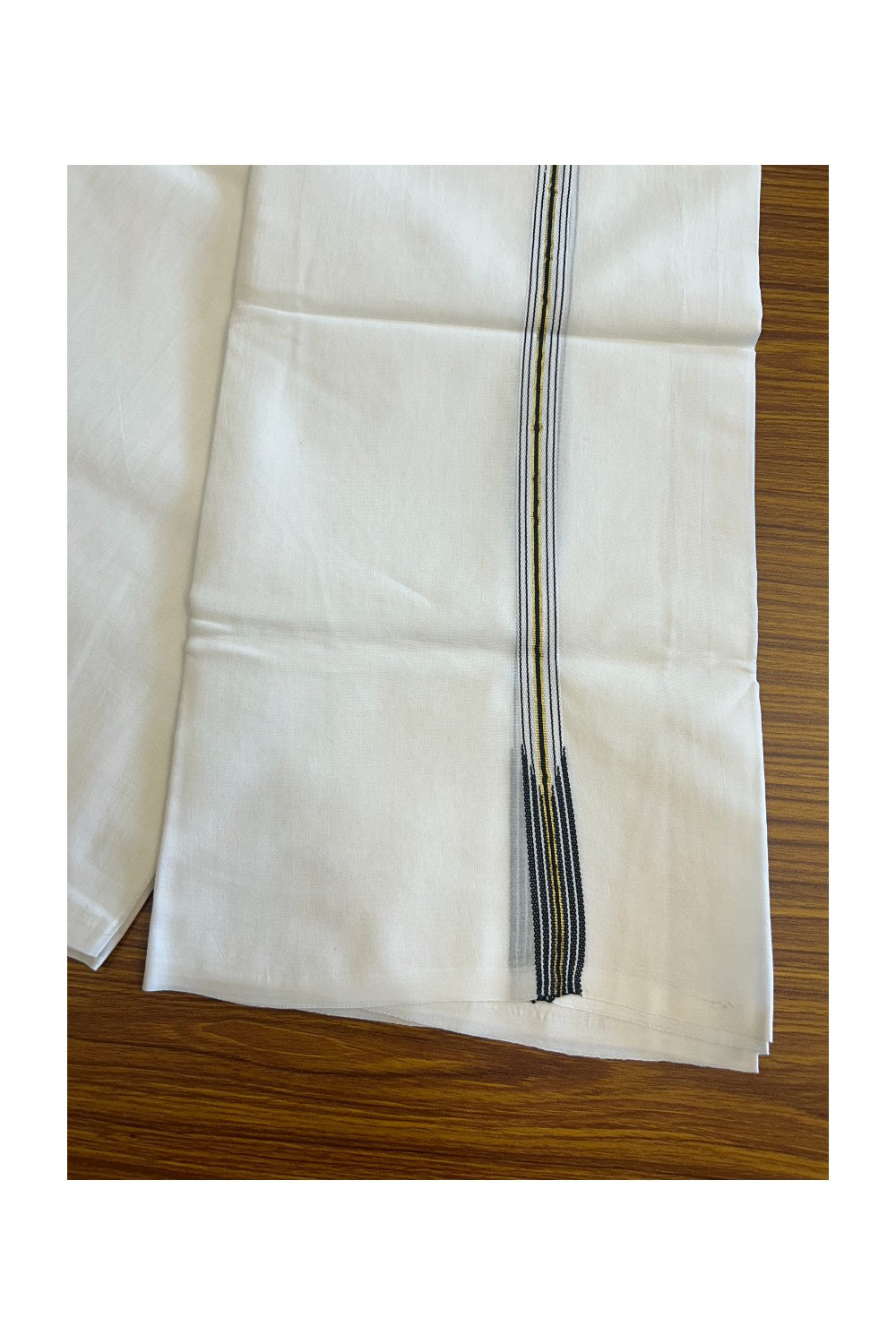 23% DISCOUNT!! KaithariKada Balaramapuram 100% Cotton PURE WHITE Double Mundu/Dhoti-100x100  2.cm Puliyilakkara Chutty GOLD Kasavu & BLACK KARA-21