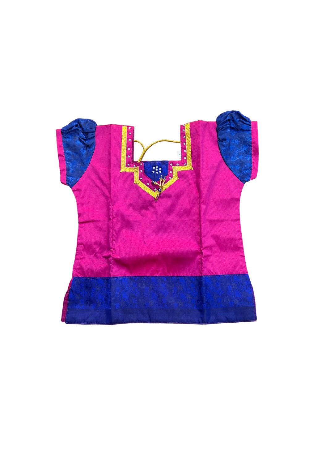 Midukki-Traditional South Indian Kids Pattu Pavada- Magenta top dark blue skirt with emboss work- Age 11 - KK11MID0018