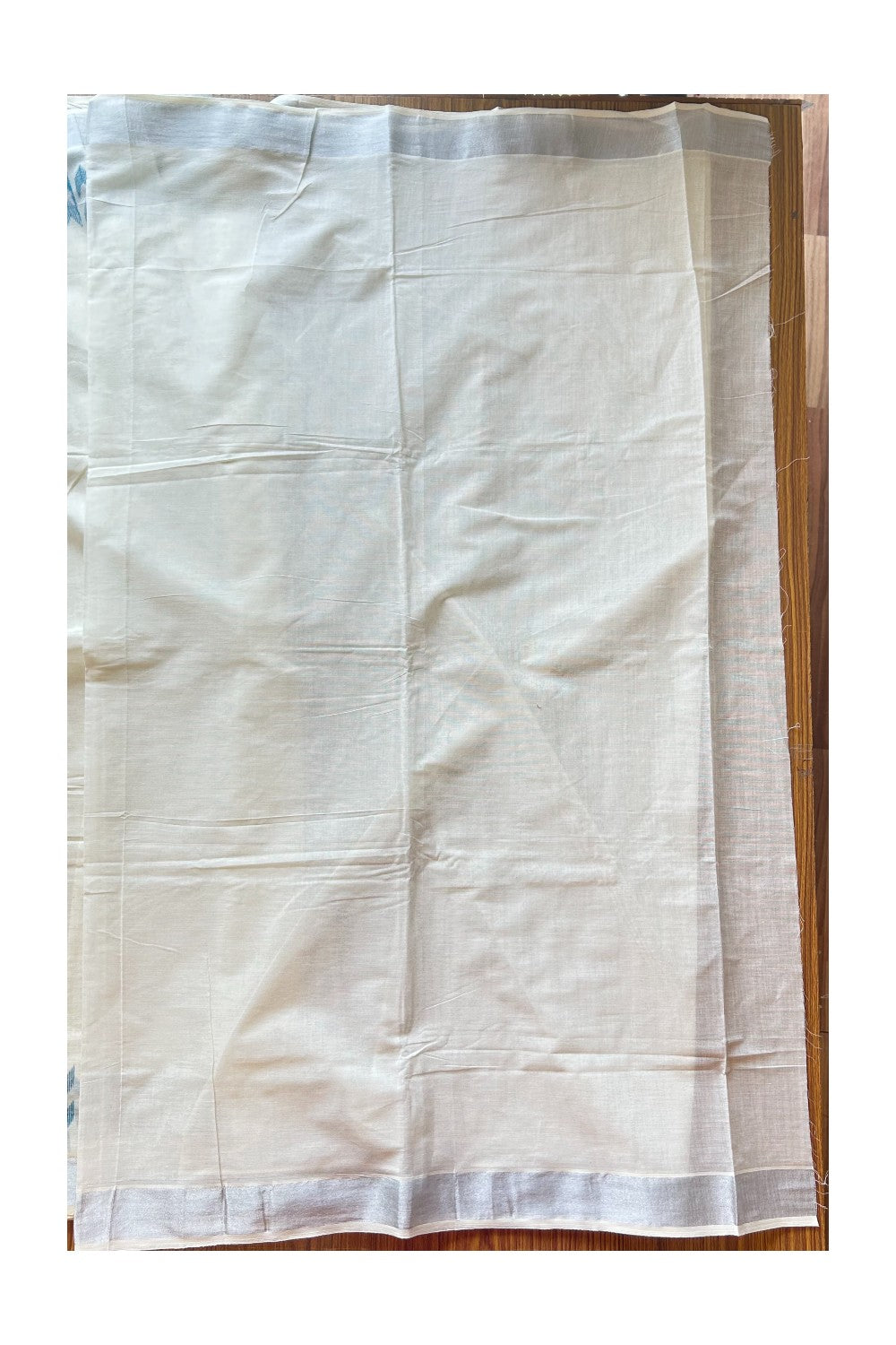 25% Discount! Kaitharikada Kerala Saree - Cotton Off white - Silver Kasavu Zari with Pale Blue Arrow Prints- 18KK300VIN