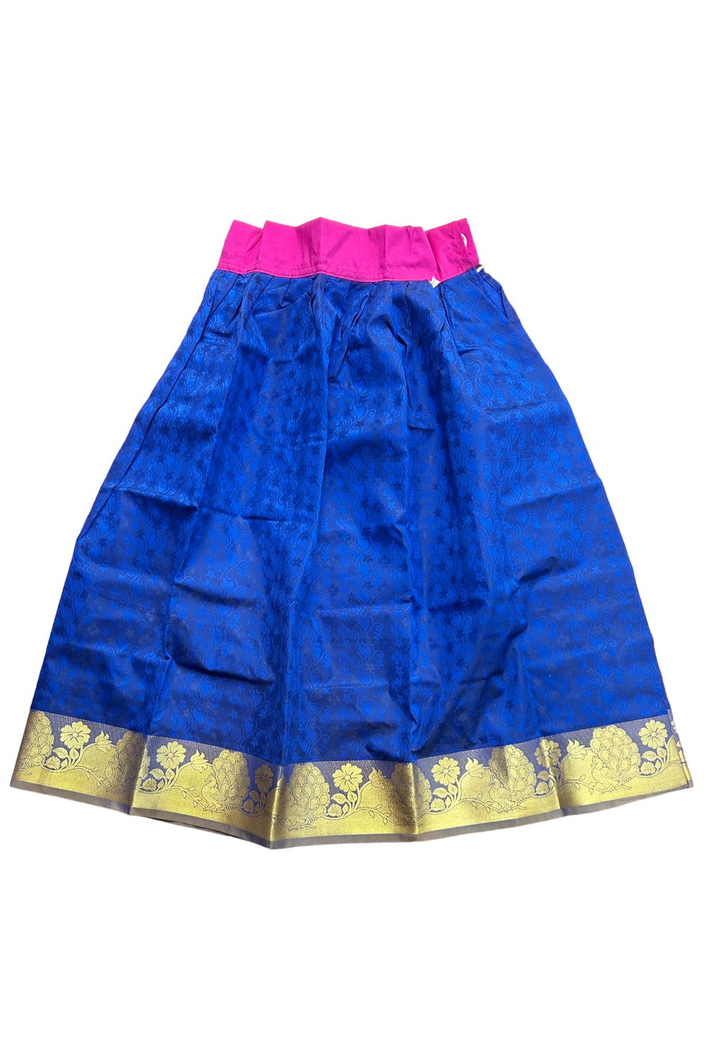 Midukki-Traditional South Indian Kids Pattu Pavada- Magenta top dark blue skirt with emboss work- Age 11 - KK11MID0018