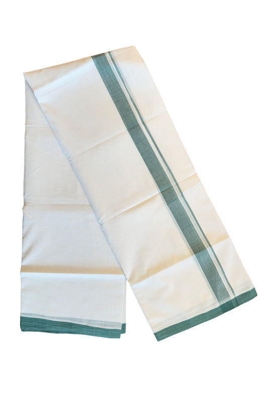 30% Discount! KaithariKada Balaramapuram Handloom 100% Millpaav Cotton Double Mundu/Dhoti Pure white - 100x100 Bottle green Mulloth Border - 19KK404RAM