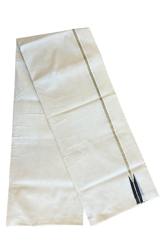 30% DISCOUNT!! KaithariKada HANDLOOM UNAKKUPAAV Balaramapuram - 100% PURE Cotton OFF White Double - (Unbleached) Mundu/Dothi - 1 inch Puliyilakkara Kasavu Black chutty - 19KK5011RAM