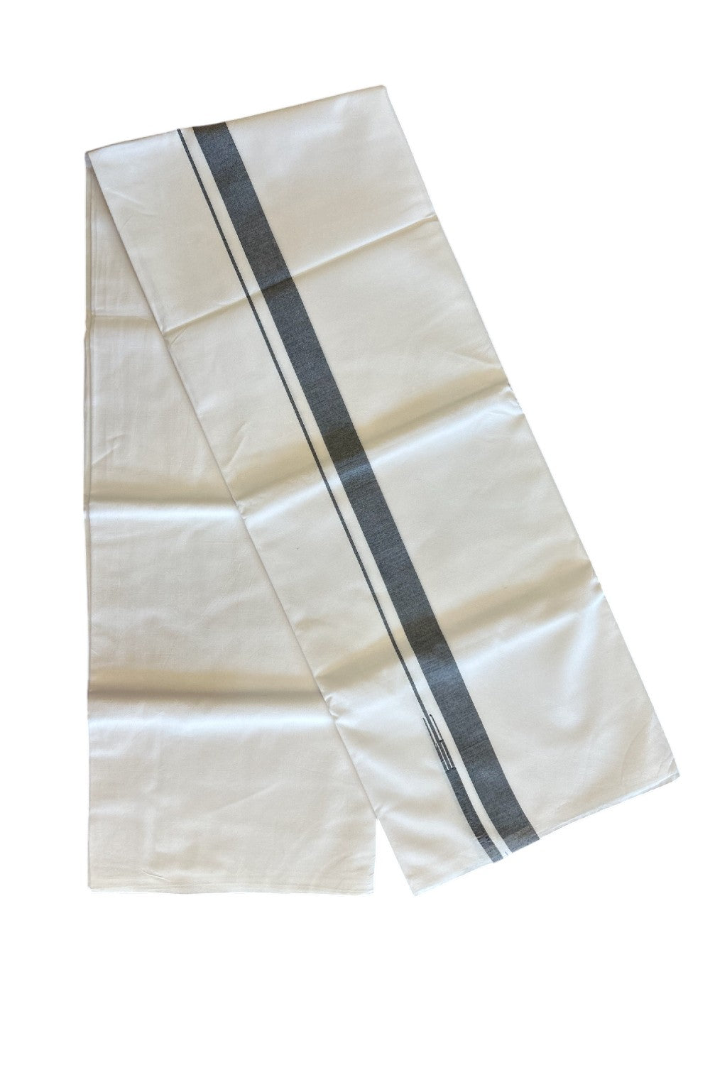 30% DISCOUNT!! KaithariKada Balaramapuram 100% Cotton PURE WHITE Single Mundu/Dhoti-100x100  Puliyilakkara Black Shaded chutty (2 meter / 4 muzham)- 19KK5043ASH