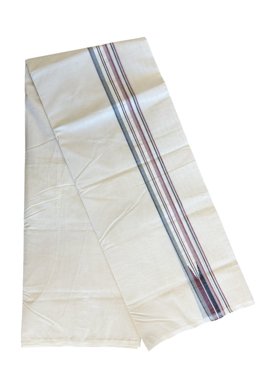 ADMK VESHTI 18% Discount !! KaithariKada Balaramapuram Double Off white - (Unbleached) Mundu/Dhoti - 100X100 - 1.5 inch Puliyilakkara Maroon & Black Striped Chutty Kara - 19KK5045ASH