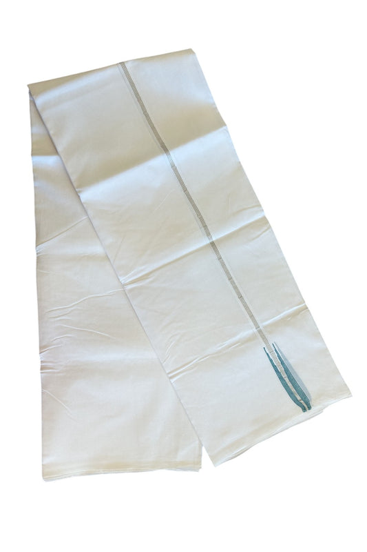NEW!! 19% Discount!! KaithariKada Balaramapuram 100% Cotton PURE WHITE Double Mundu/Dhoti-100x100 1.5 cm Puliyilakkara Chutty 4 line Kasavu & Blue+Green Kara- 177