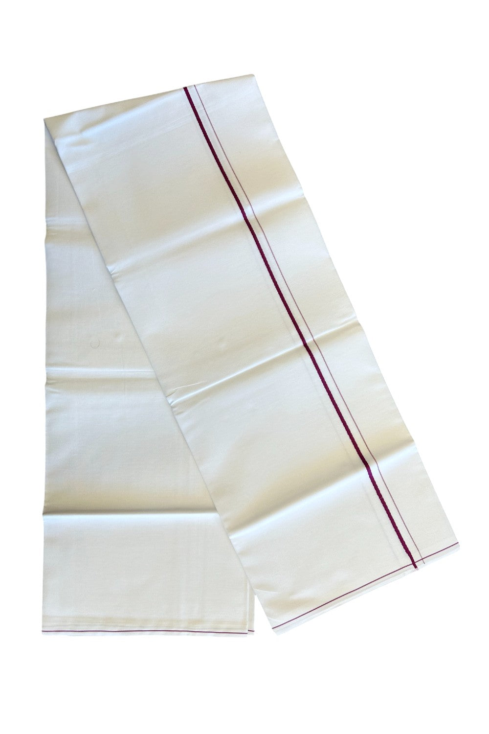 15% OFFER!! KaithariKada 100% Cotton PURE WHITE SINGLE Mundu/Dhoti - 40X40 Magenta 1.5 cm  Kara (2 meter / 4 muzham)- 19KK5067KK