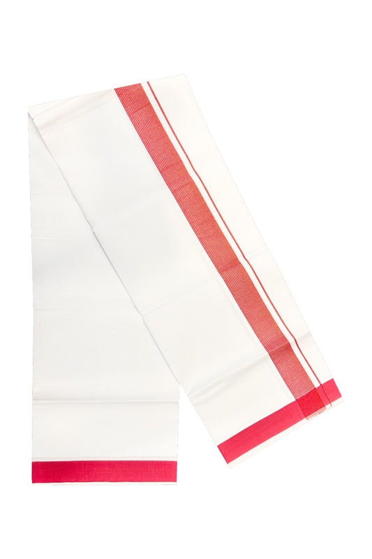 15% OFFER!! KaithariKada 100% Cotton PURE WHITE SINGLE Mundu/Dhoti-40X40 Pinkish violet Kasavu Zazri 1.75inch (2 meter / 4 muzham) Kara- 19sar
