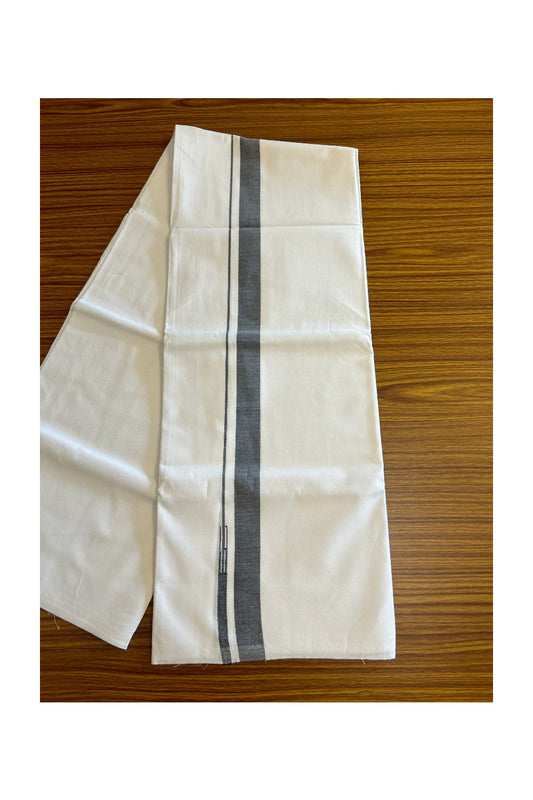 30% DISCOUNT!! KaithariKada Balaramapuram 100% Cotton PURE WHITE Single Mundu/Dhoti-100x100  Puliyilakkara Black Shaded chutty (2 meter / 4 muzham)- 19KK5043ASH