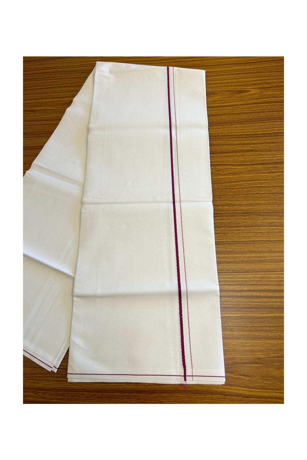 15% OFFER!! KaithariKada 100% Cotton PURE WHITE SINGLE Mundu/Dhoti - 40X40 Magenta 1.5 cm  Kara (2 meter / 4 muzham)- 19KK5067KK