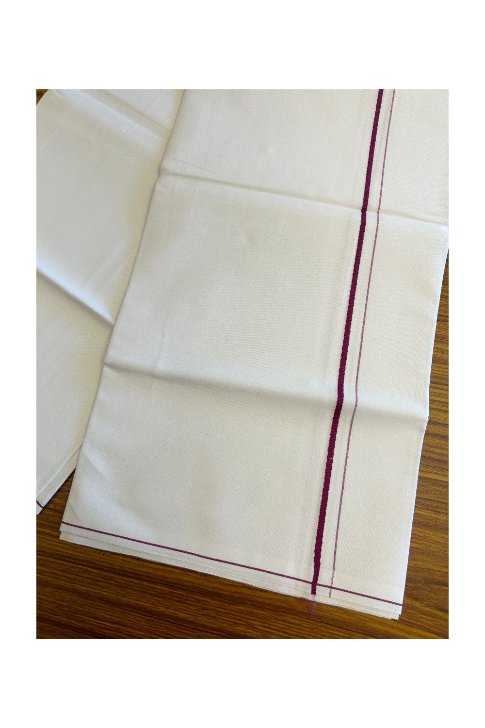 15% OFFER!! KaithariKada 100% Cotton PURE WHITE SINGLE Mundu/Dhoti - 40X40 Magenta 1.5 cm  Kara (2 meter / 4 muzham)- 19KK5067KK
