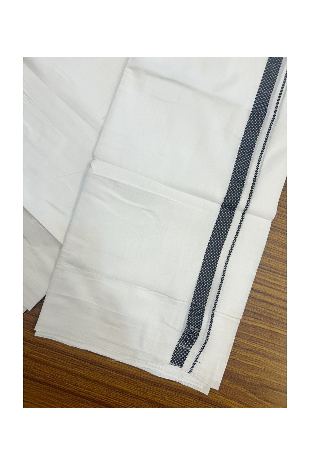 20% DISCOUNT!! KaithariKada Balaramapuram 100% Cotton PURE WHITE DOUBLE Mundu/Dhoti - 100x80 - 0.75 inch Black Design Kara - 19KK5174THI
