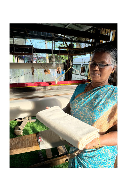 2. Original KHADI Kerala HANDLOOM Cotton Material - Kaitharikada Exclusive Product - OFF WHITE PURE Cotton Shirt Material 2.5x1.29(m) (₹ 879 per meter) -5KK01KAI
