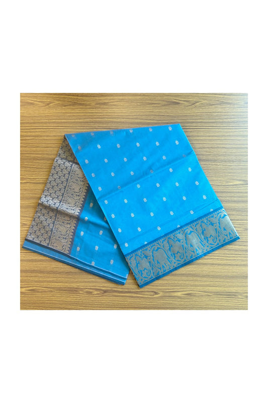 KaithariKada- Balaramapuram Saree - 100% PURE Cotton Silk - Blue & Black Elephant Design - 2KK1005PAN.