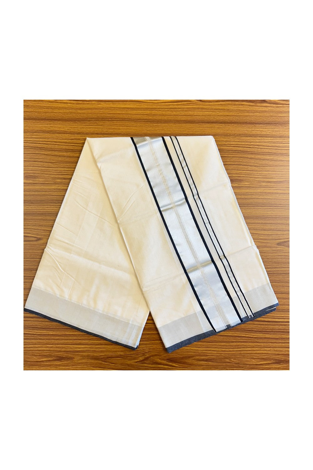 28% Discount KaithariKada HANDLOOM MILPAAV Balaramapuram Kerala Saree for Women - 100% PURE COTTON - Black & Silver Striped KARA - 2KK121RAM