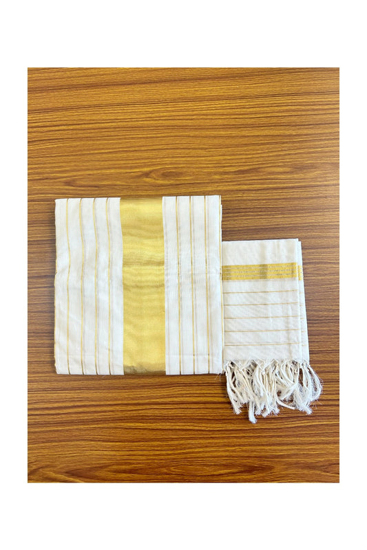 KaithariKada HANDLOOM Millpaav Balaramapuram - 100% PURE Cotton OFF White Kerala Style Churidar Suit Material - Kasavu Design Striped Kara - 2KK450NAV