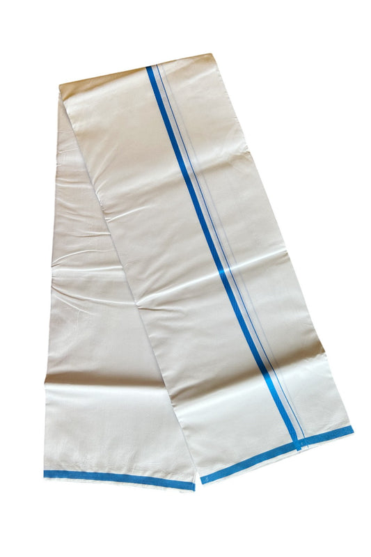 KaithariKada 100% Cotton PURE WHITE SINGLE Mundu/Dhoti- 40X40 Blue 2.cm Kara (2 meter / 4 muzham)  - 2KK487KK