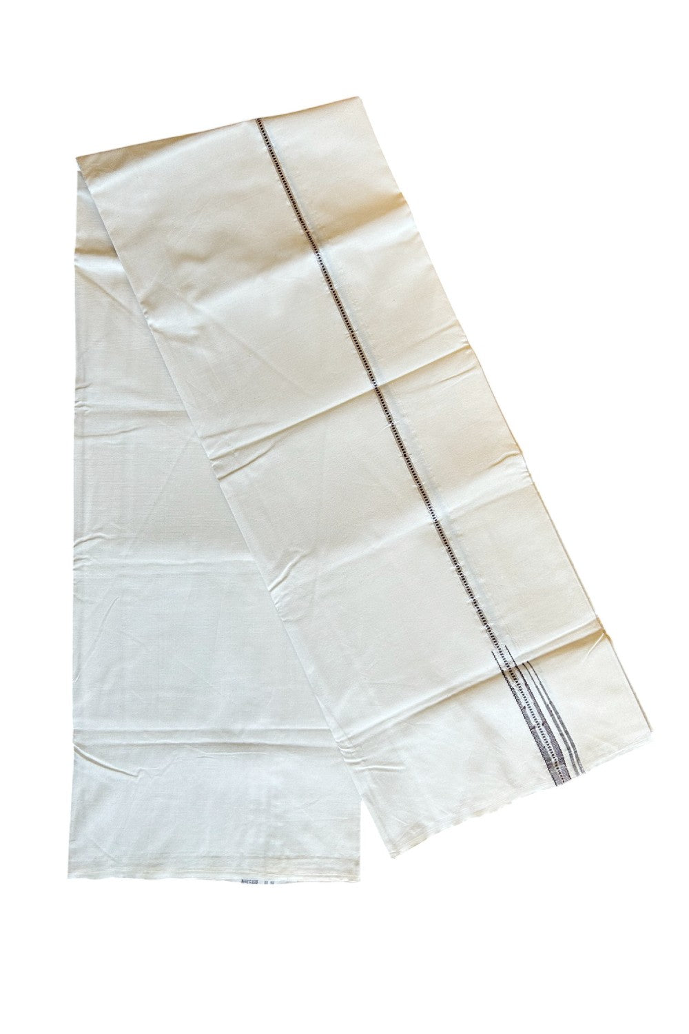33% DISCOUNT!!  KaithariKada Balaramapuram 100% Cotton Single Off white (Unbleached) Mundu/Dhoti-100x100 0.5 inch  Chutty Puliyilakkara Muthukuri Silver Kasavu & Light Maroon Kara (2 meter / 4 muzham) - 2KK489ASH