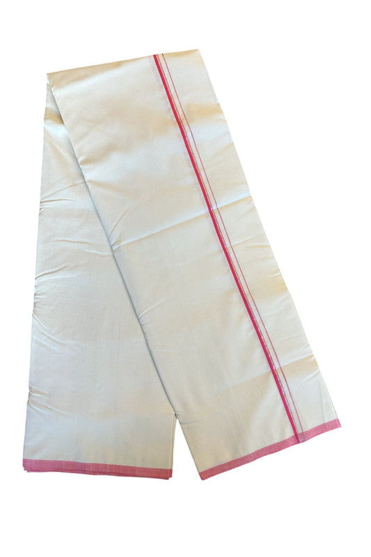 30% Discount!! SIGNATURE KAITHARIKADA EXCLUSIVE SINGLE DHOTI - 100% Cotton Balaramapuram HANDLOOM Single Mundu/Dhoti - Off White - (Unbleached) 0.75 Inch Pink & Silver KASAVU Kara (2 metre / 4 muzham) - 2KK5013KAI