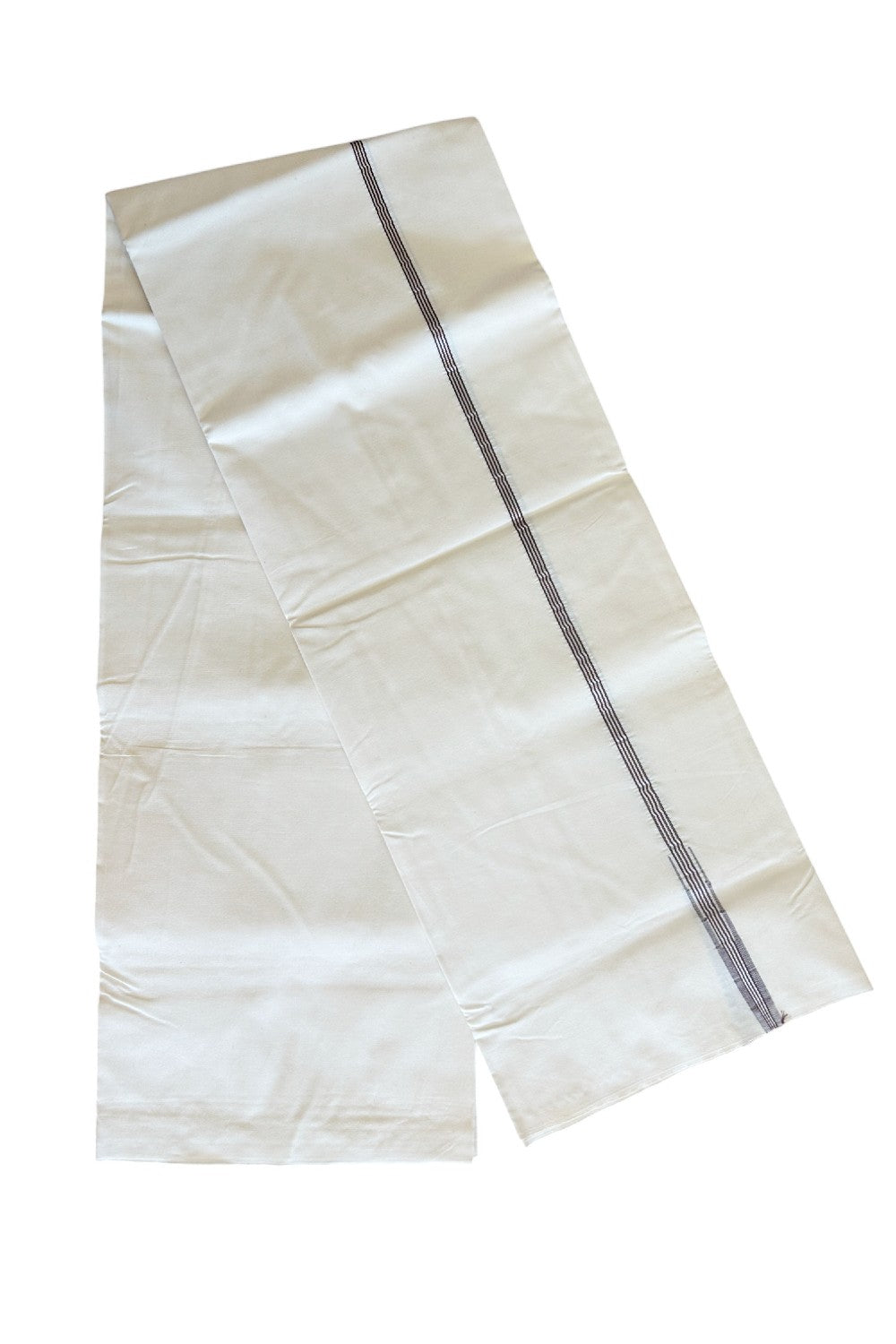 23% DISCOUNT ! KaithariKada Balaramapuram 100%  COTTON SINGLE OFF WHITE - (Unbleached) Mundu/Dhoti-100X100 - 0.5 Inch Maroon & Silver Chutty (2 meter / 4 muzham)  - 2KK501ASH