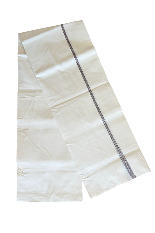 23% DISCOUNT ! KaithariKada Balaramapuram 100%  COTTON SINGLE OFF WHITE - (Unbleached) Mundu/Dhoti-100X100 - 0.5 Inch Maroon & Silver Chutty (2 meter / 4 muzham)  - 2KK501ASH